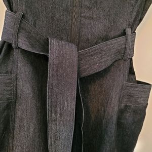 Denim Stretchy Dress with Belt and 2 side Pockets